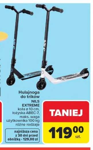 Hulajnoga do trików NILS EXTREME koła ø 10cm, łożyska ABEC-7, maks. waga użytkownika 100kg
