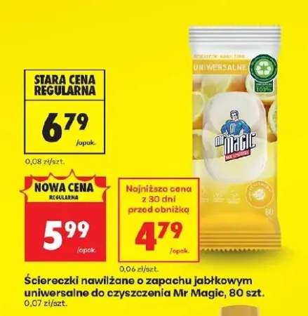 Ściereczki nawilżane o zapachu jabłkowym uniwersalne do czyszczenia Mr Magic
