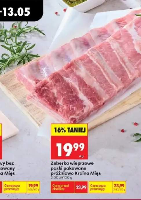 Żeberka wieprzowe paski pakowane próżniowo Kraina Mięs