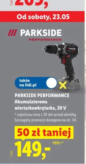 Akumulatorowa wiertarkowkrętarka 20V PARKSIDE PERFORMANCE
