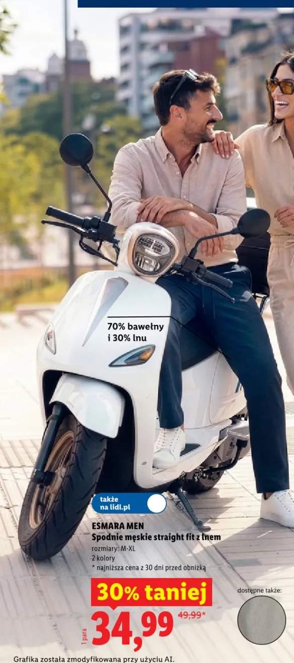 Spodnie męskie straight fit z lnem Esmara Men 70% bawełny i 30% lnu