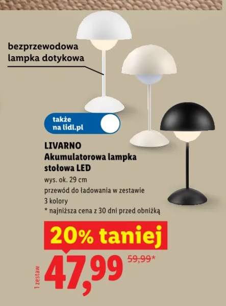 Akumulatorowa lampka stołowa LED LIVARNO wys. ok. 29cm