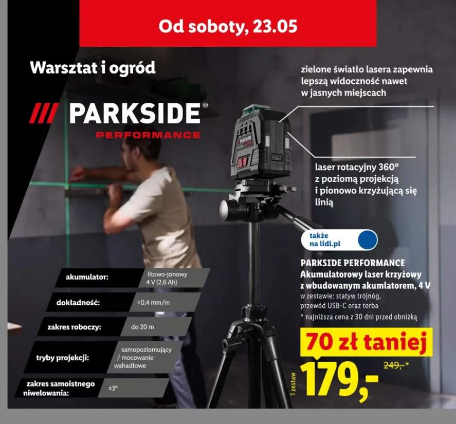 Akumulatorowy laser krzyżowy z wbudowanym akumulatorem 4V PARKSIDE PERFORMANCE