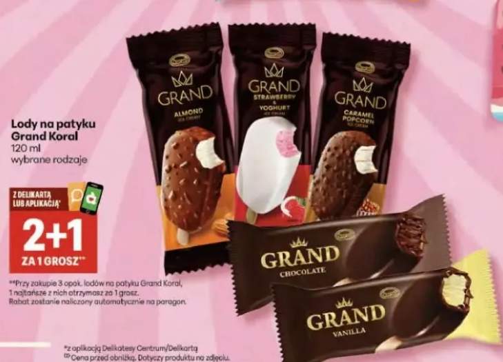 Lody na patyku Grand Caramel Popcorn Koral