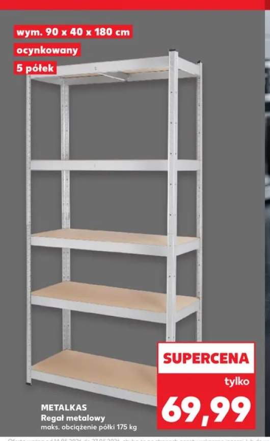 Regał metalowy METALKAS wym. 90x40x180cm ocynkowany 5 półek maks. obciążenie półki 175kg