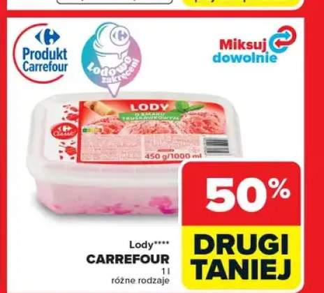 Lody o smaku truskawkowym Carrefour