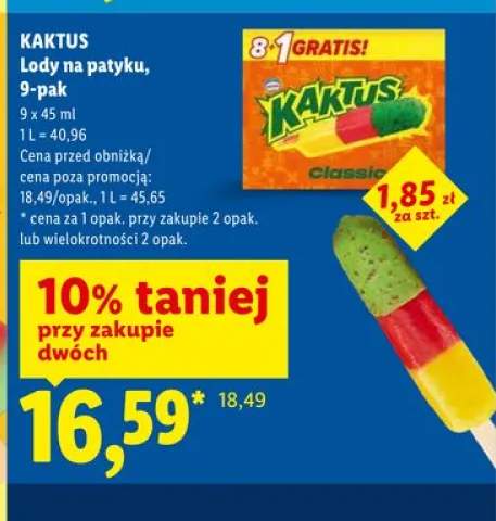 Lody na patyku KAKTUS 9-pak
