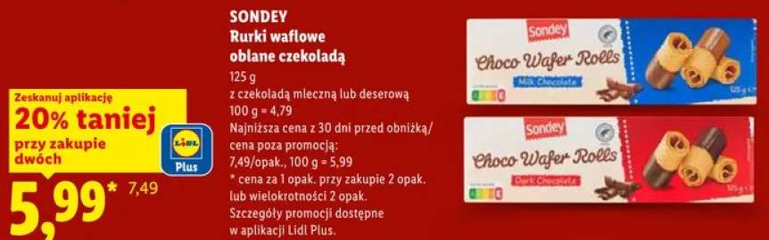 Rurki waflowe oblane czekoladą deserową Sondey