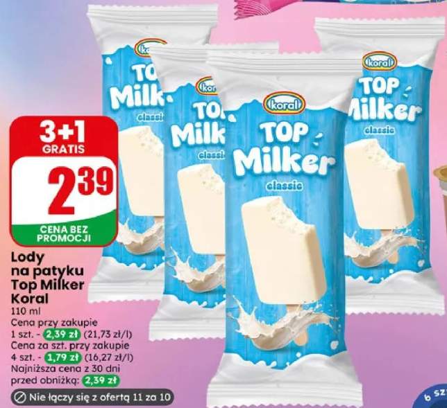 Lody na patyku Top Milker classic Koral