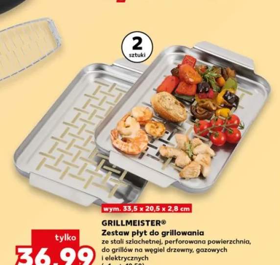Zestaw płyt do grillowania GRILLMEISTER 2-pak wym. 33,5x20,5x2,8cm ze stali szlachetnej perforowana powierzchnia do grillów na węgiel drzewny gazowych i elektrycznych