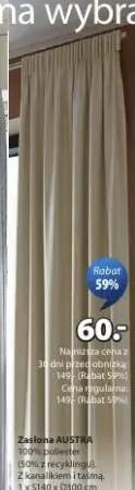 Zasłona AUSTRA 100% poliester z kanalikiem i taśmą 1xS140xD300cm
