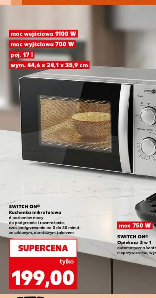 Kuchenka mikrofalowa SWITCH ON 1100W 17l 44,6x24,1x35,9cm