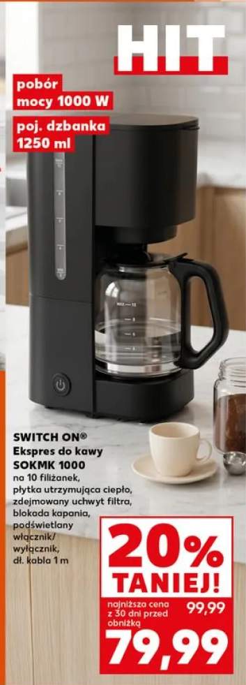 Ekspres do kawy SOKMK 1000 SWITCH ON pobór mocy 1000W poj. dzbanka 1250ml