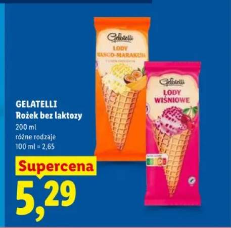 Rożek bez laktozy Gelatelli wiśniowe