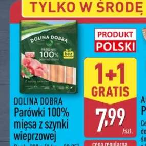 Parówki 100% mięsa z szynki wieprzowej DOLINA DOBRA