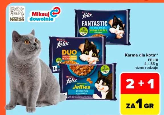 Karma dla kota Felix Fantastic rybne smaki w galaretce z warzywami 4-pak 85g