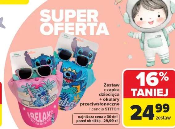 Zestaw czapka dziecięca + okulary przeciwsłoneczne licencja STITCH