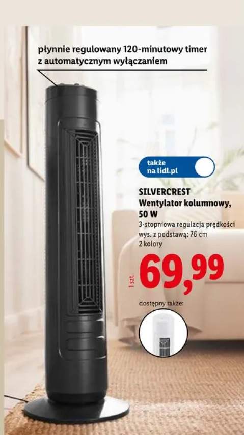 Wentylator kolumnowy SILVERCREST 50W 3-stopniowa regulacja prędkości wys. z podstawą: 76cm