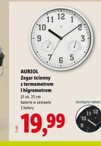 Zegar ścienny z termometrem i higrometrem AURIOL Ø ok. 25cm