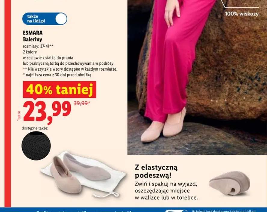 Baleriny Esmara z elastyczną podeszwą w zestawie z siatką do prania