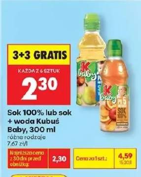 Sok 100% lub sok + woda Kubuś Baby