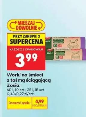 Worki na śmieci z taśmą ściągającą Zosia 60l
