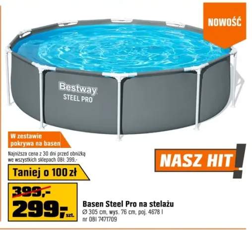 Basen na stelażu Steel Pro z pokrywą - śr. 305, wys. 76 cm