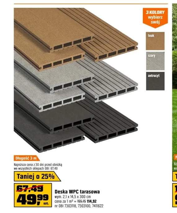 Deska tarasowa WPC antracyt - 2,1x14,5x300 cm