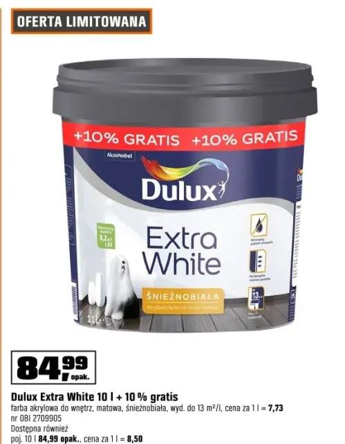 Farba Dulux Extra White biała 10 l + 10% gratis