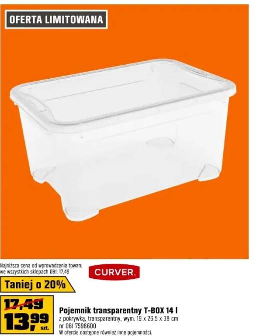 Pojemnik transparentny z pokrywą T BOX 14L