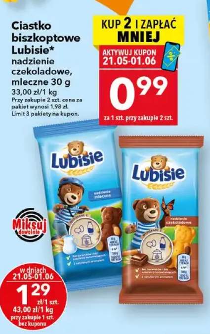 Ciastko biszkoptowe Lubisie nadzienie mleczne