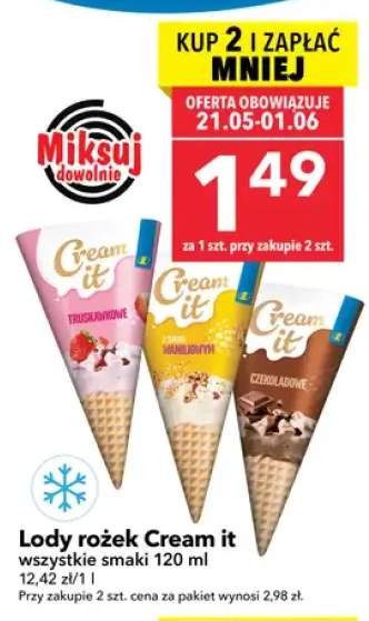 Lody rożek Cream it o smaku waniliowym