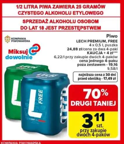 Piwo bezalkoholowe LECH FREE 4-pak 500ml