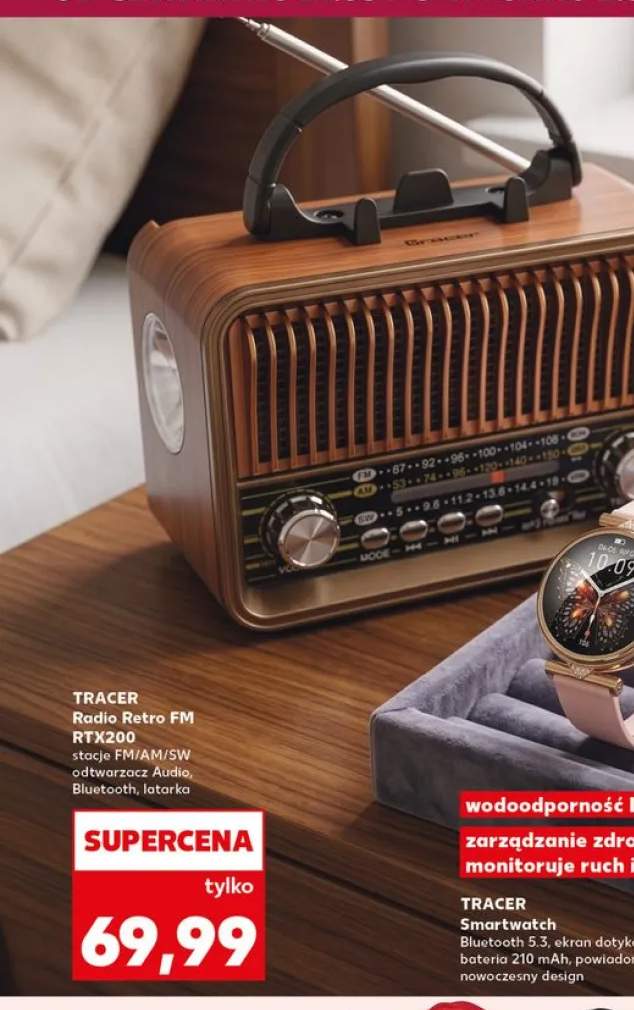 Radio Retro FM TRACER RTX200 stacje FM/AM/SW odtwarzacz Audio, Bluetooth, latarka