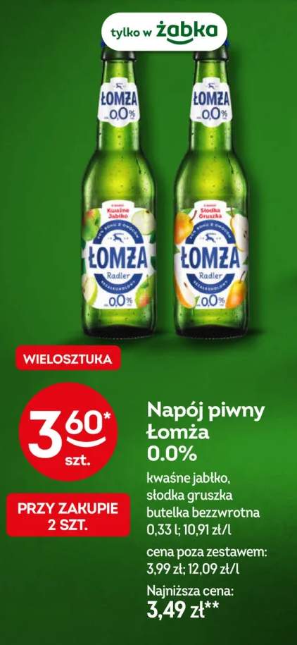 Piwo bezalkoholowe Łomża 0.0% słodka gruszka