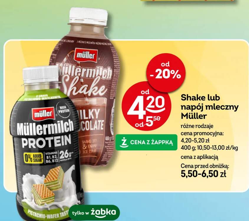 Shake lub napój mleczny Müller