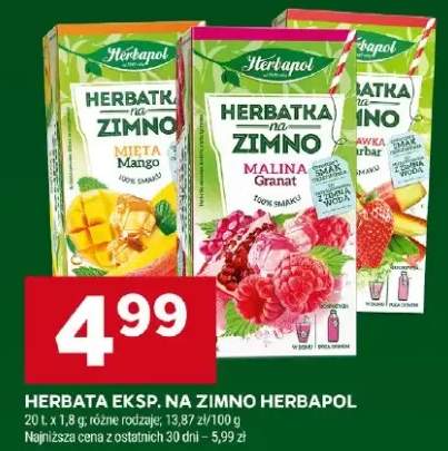 Herbata ekspresowa na zimno Herbapol Mięta Mango 20-pak 1,8g