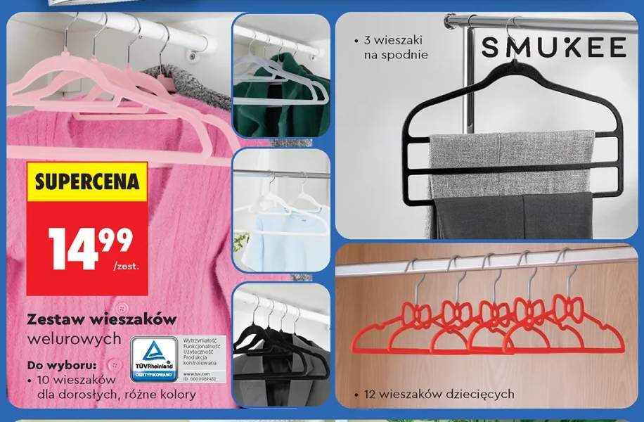 Zestaw 3 wieszaków na spodnie SMUKEE