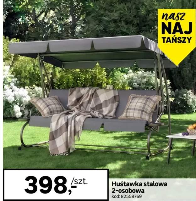 Huśtawka ogrodowa 2 osobowa z daszkiem 170x151x112 cm antracyt