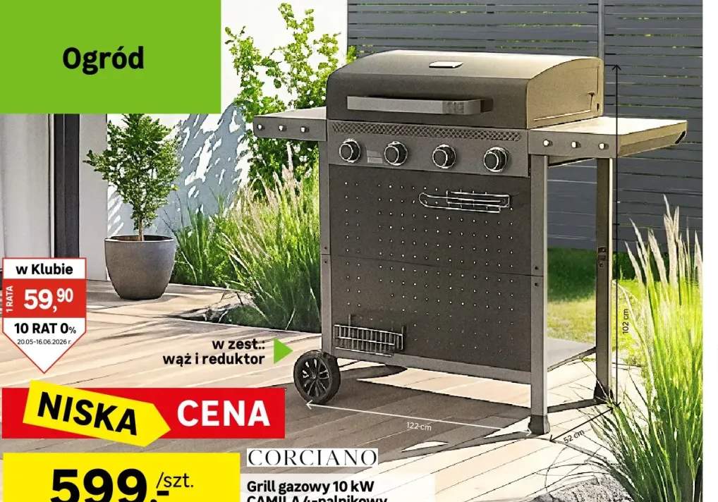 Grill gazowy 10kW Camila 4 palniki + reduktor Corciano
