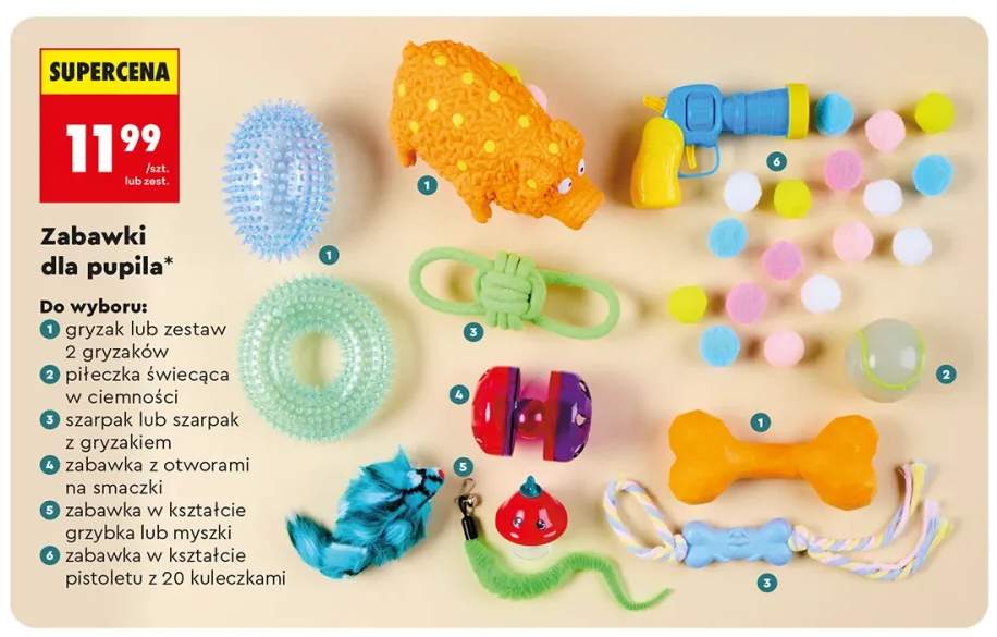 Zabawka w kształcie pistoletu z 20 kuleczkami dla pupila