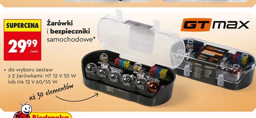 Żarówki i bezpieczniki samochodowe zestaw z 2 żarówkami H7 12V 55W GT max