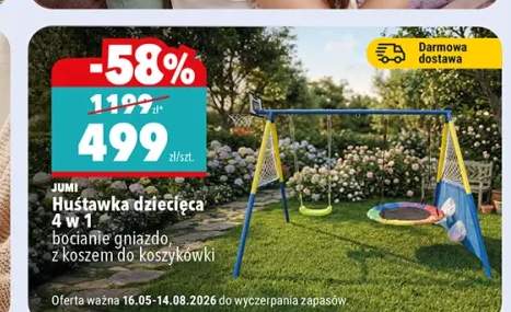 Huśtawka dziecięca 4 w 1 JUMI bocianie gniazdo z koszem do koszykówki
