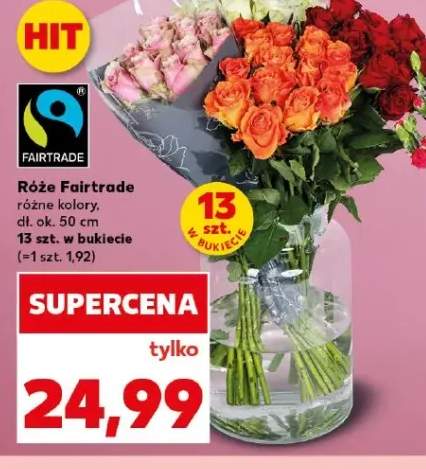 Róże Fairtrade dł. ok. 50cm 13szt. w bukiecie