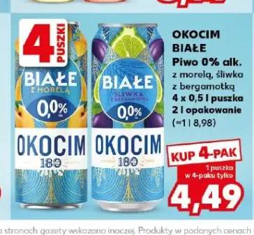 Piwo bezalkoholowe Okocim Białe 0% z morelą 4-pak 500ml