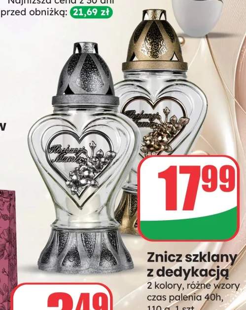 Znicz szklany z dedykacją