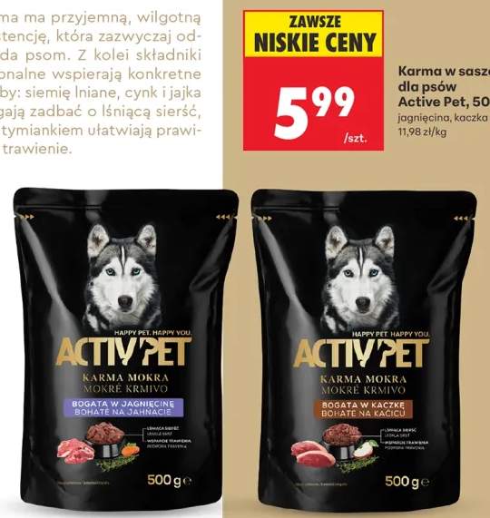 Karma mokra w saszetce dla psów Activ Pet jagnięcina