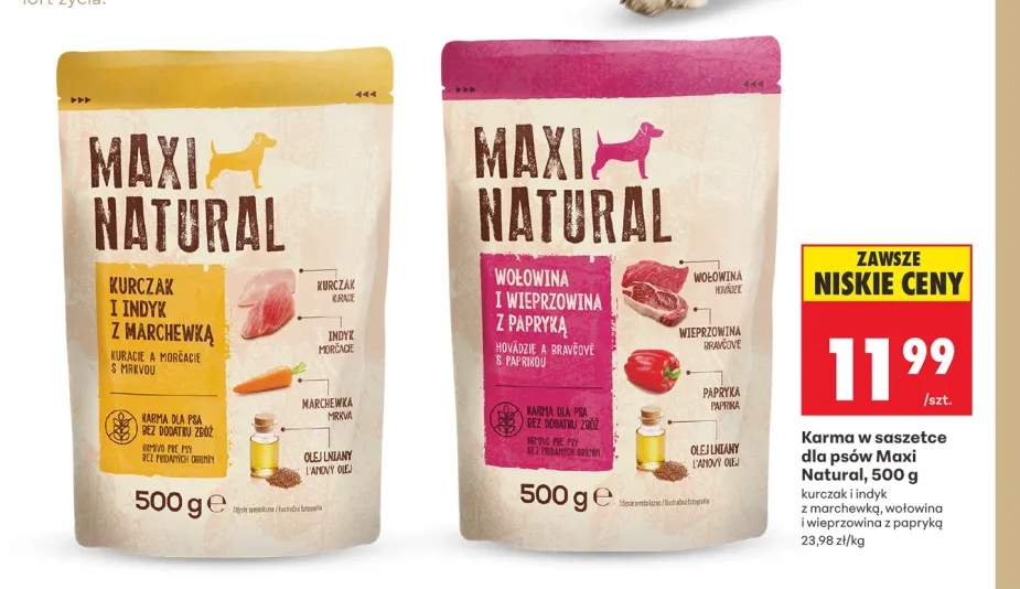 Karma w saszetce dla psów Maxi Natural wołowina i wieprzowina z papryką