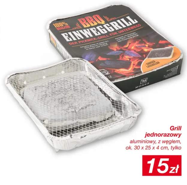 Grill jednorazowy aluminiowy z węglem ok. 30x25x4cm