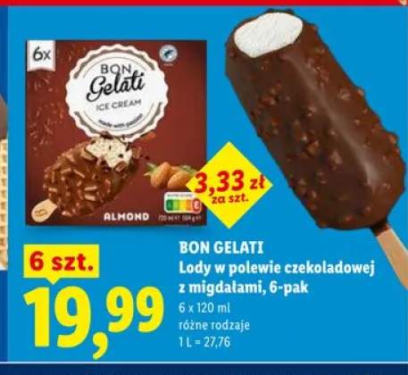 Lody w polewie czekoladowej z migdałami Bon Gelati 6-pak 120ml